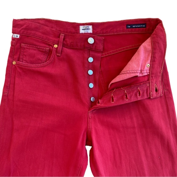 Citizens of Humanity Liya High Rise Classic Fit Crop Red Jeans w Distressed Knee - Picture 6 of 16